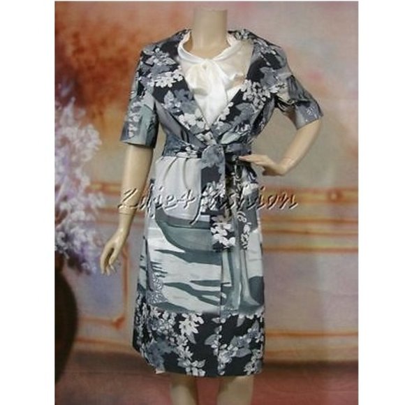 NWT TULEH Floral Hawaiian Art Print Gray Belt Cotton Jacket Coat 10